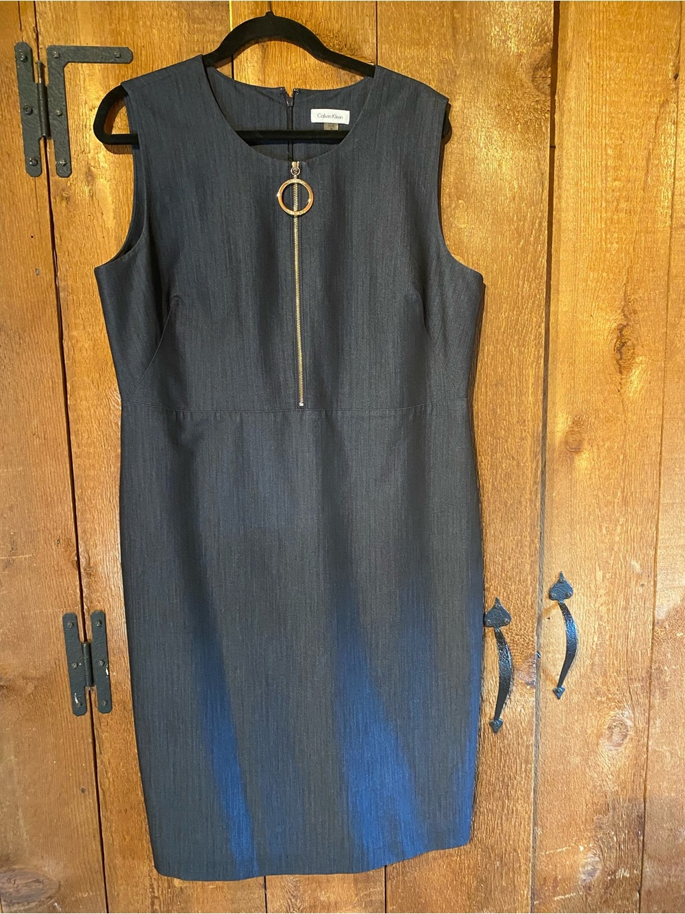 Calvin Klein Navy Sheath Dress with Gold Ring Zip
